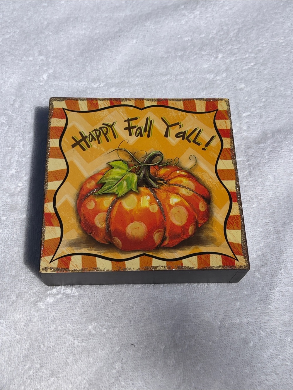 Happy Fall Y'all Pumpkin Decorative Block - Orange